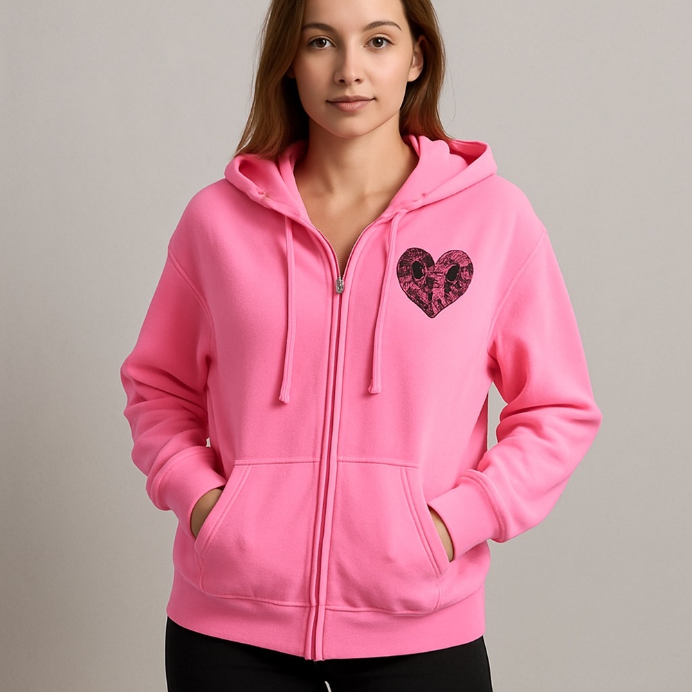 🔴 PINK Victoria’s Secret Zip Hoodie | XS | Bright Pink | Oversized